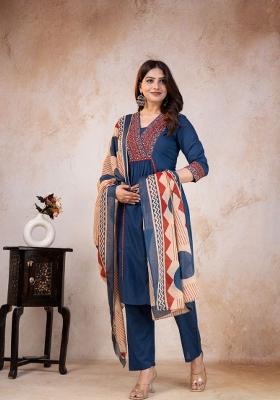 Blue Printed Cotton Kurta Set