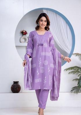 Lavender Printed Cotton Kurta Set