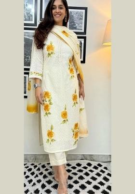 Yellow Printed Cotton Kurta Set