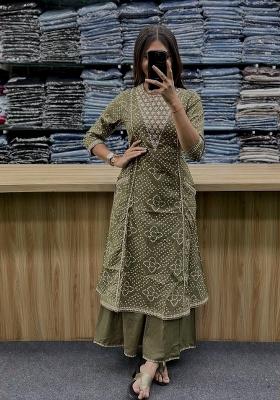 Green Printed Cotton Kurta Set
