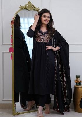 Black Printed Cotton Kurta Set