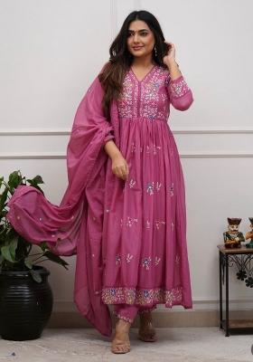 Pink Printed Cotton Kurta Set