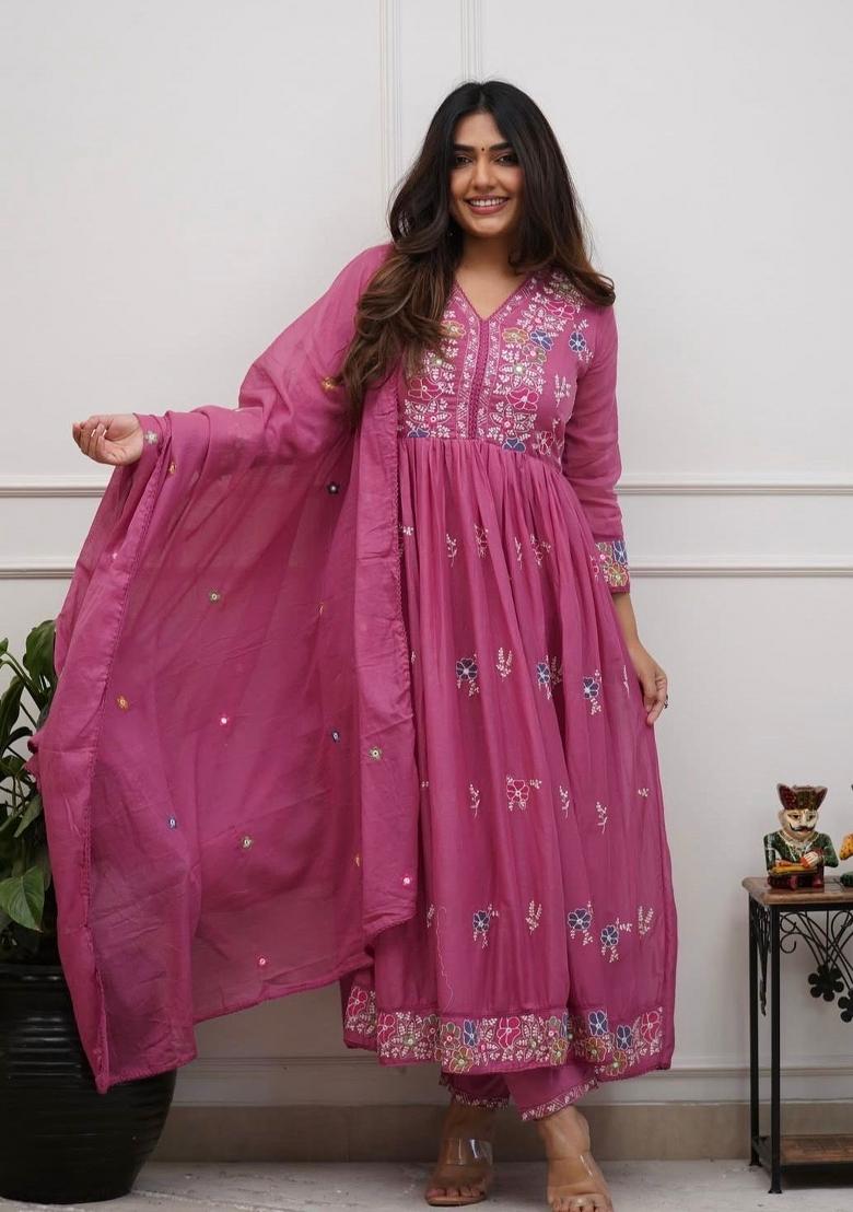 Pink Printed Cotton Kurta Set - Indya