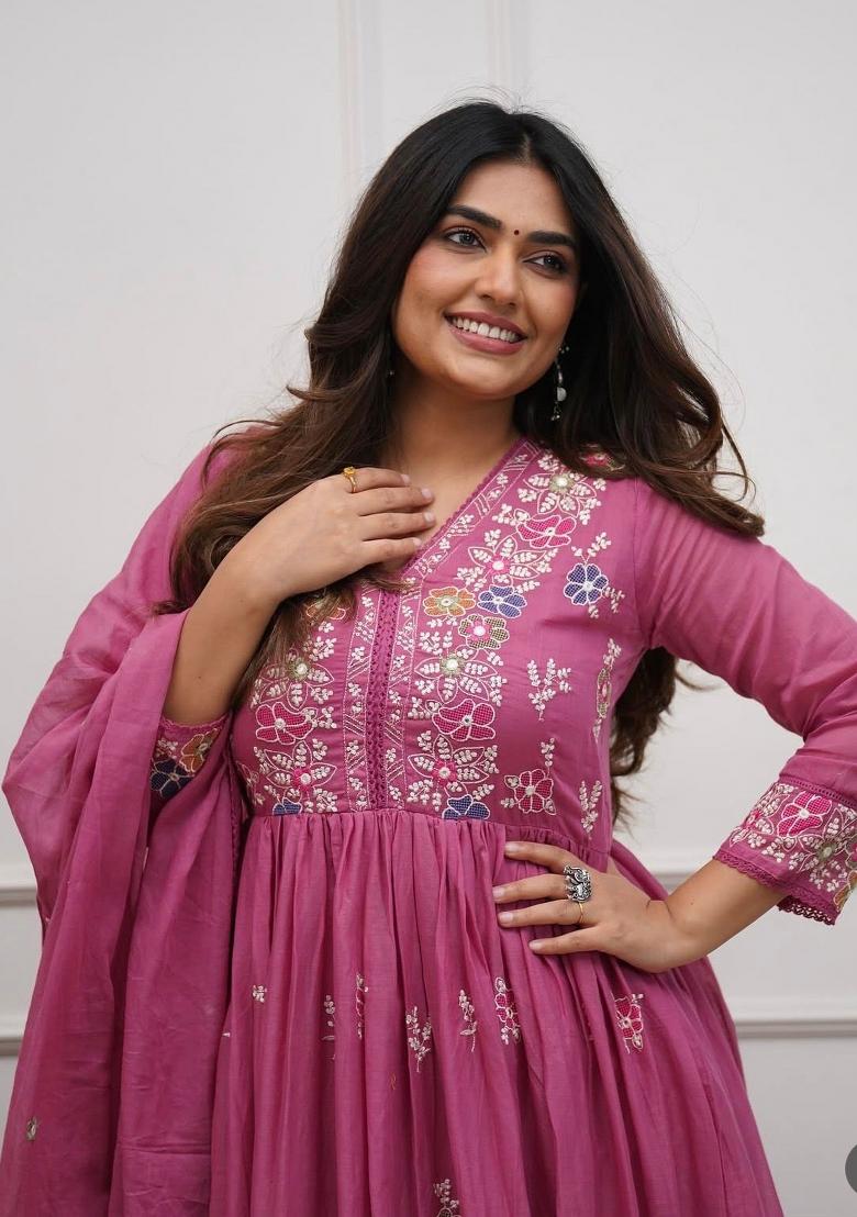 Pink Printed Cotton Kurta Set - Indya