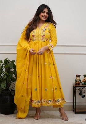 Yellow Printed Cotton Kurta Set