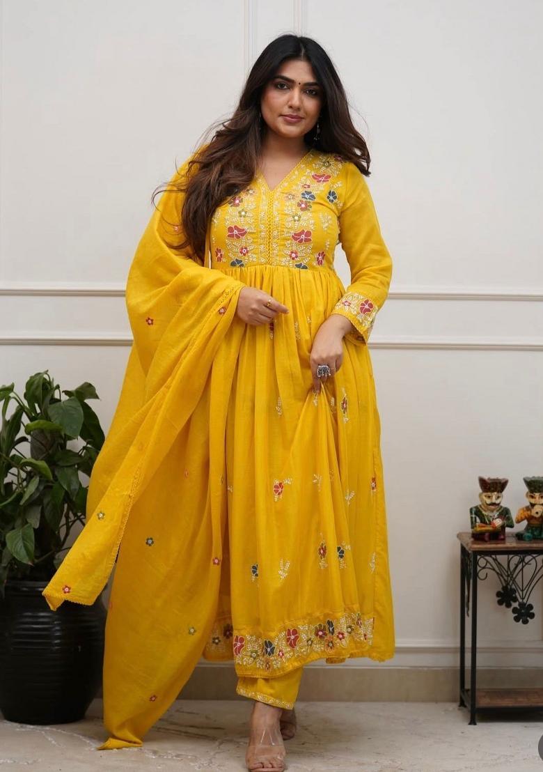 Yellow Printed Cotton Kurta Set - Indya