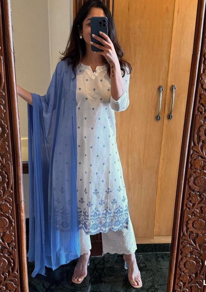 Blue Printed Cotton Kurta Set - Indya
