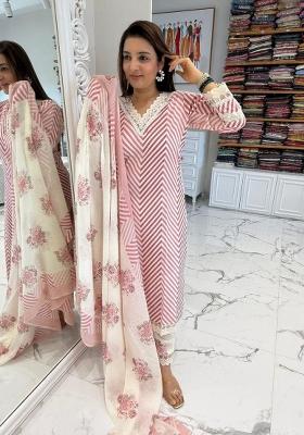 Red Printed Cotton Kurta Set
