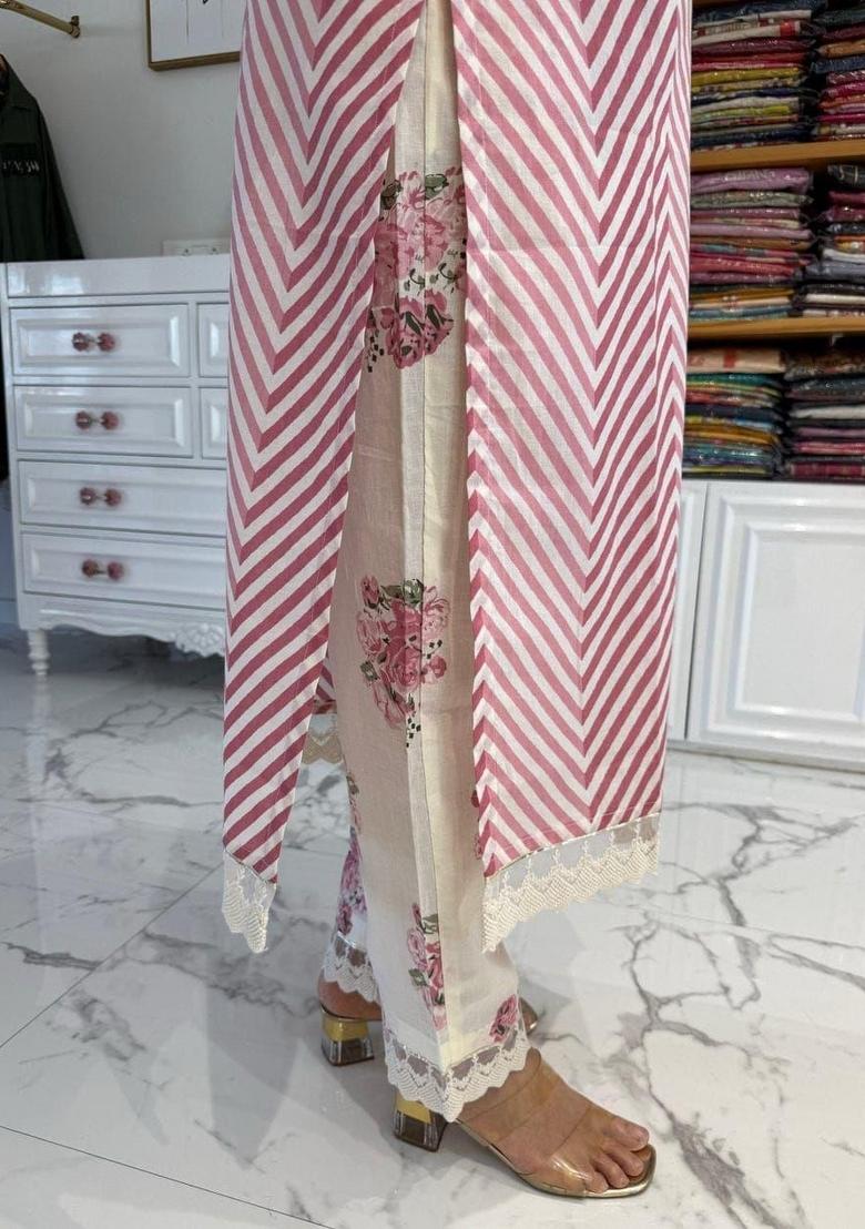 Red Printed Cotton Kurta Set - Indya