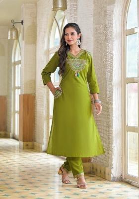 Green Printed Cotton Kurta Set