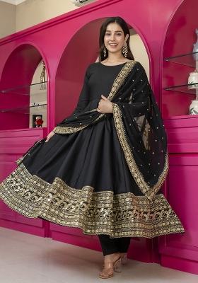 Black Embroidered Rayon Salwar Kameez