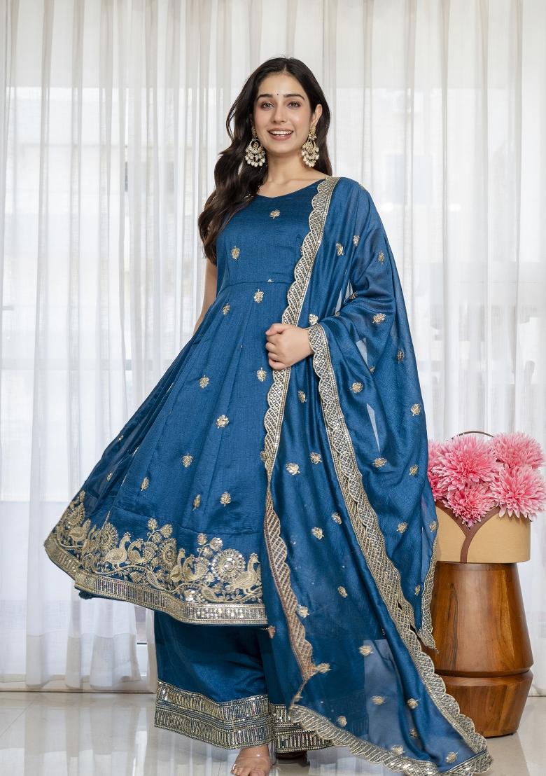 Rama Green Embroidered Silk Palazzo Set - Indya