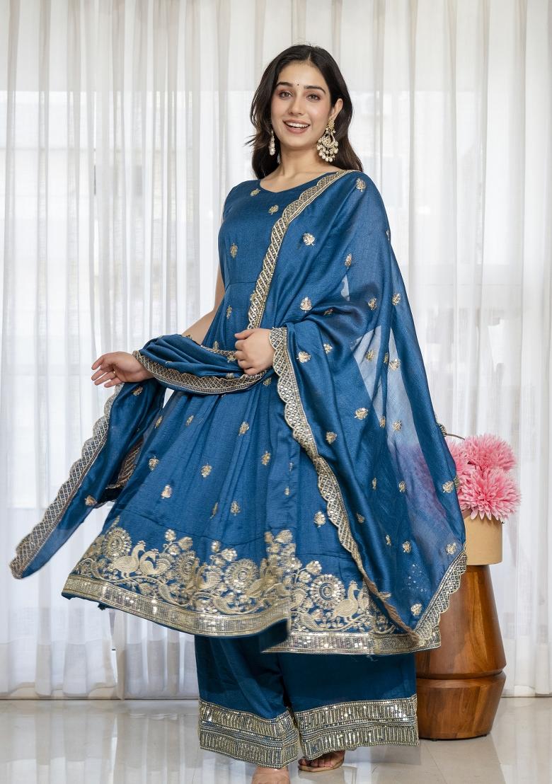 Rama Green Embroidered Silk Palazzo Set - Indya