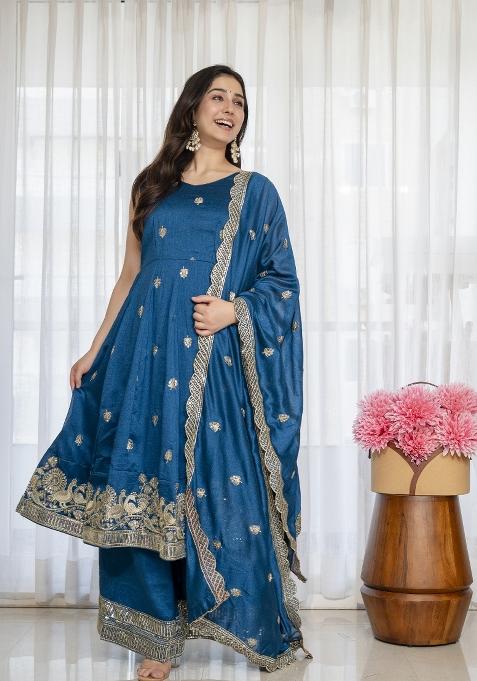 Rama Green Embroidered Silk Palazzo Set