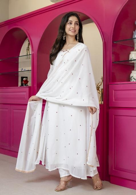 White Embroidered Georgette Palazzo Set