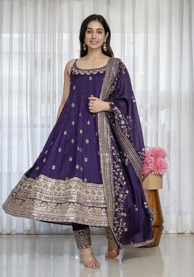 Purple Embroidered Silk Salwar Kameez