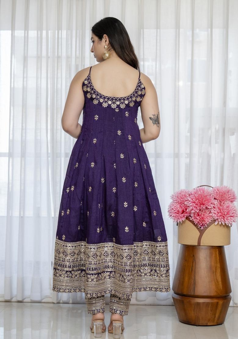 Purple Embroidered Silk Blend Salwar Kameez - Indya