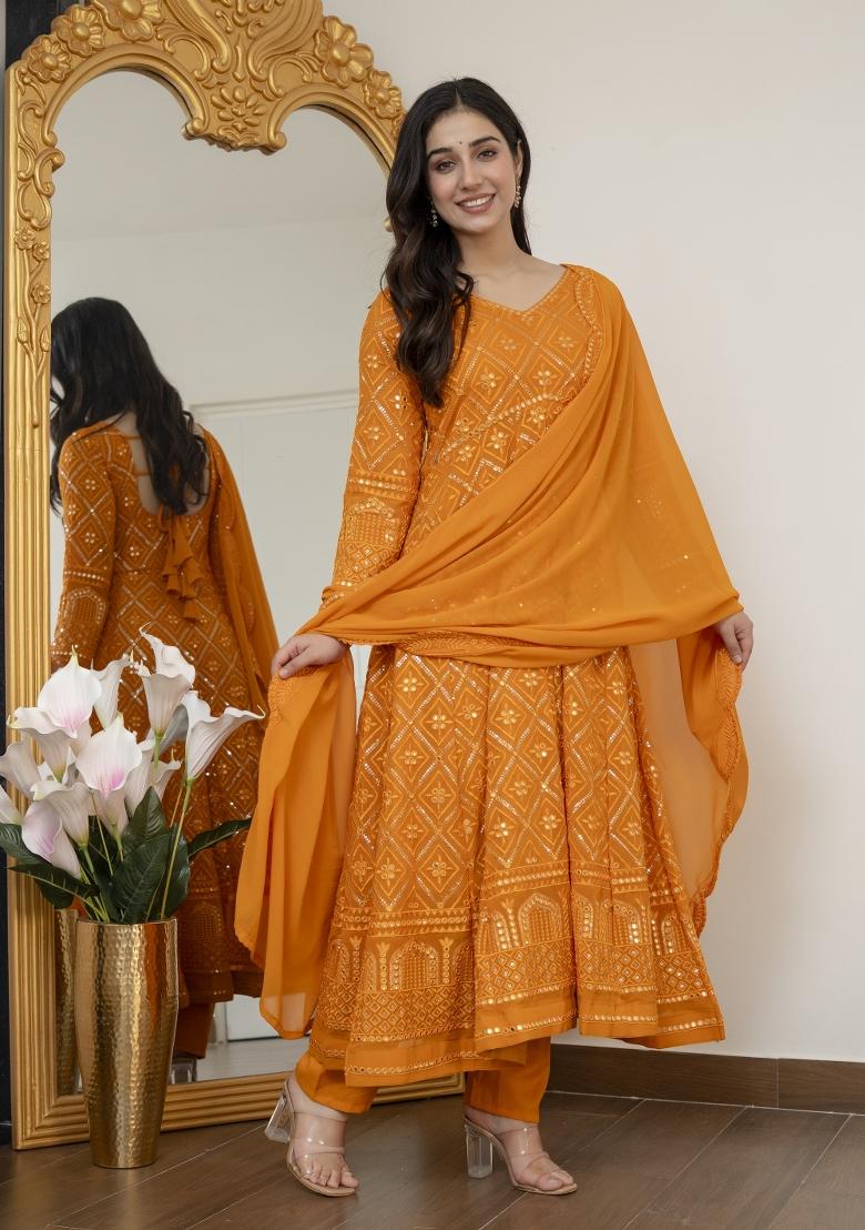 Yellow Embroidered Blooming Salwar Kameez - Indya