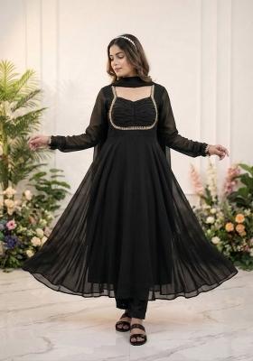 Black Embroidered Georgette Salwar Kameez