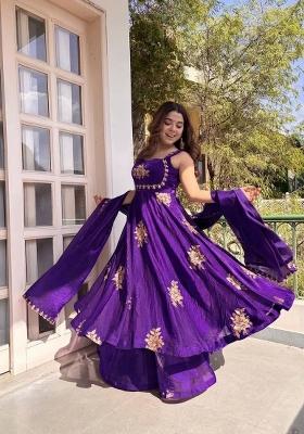 Purple Embroidered Silk Blend Salwar Kameez