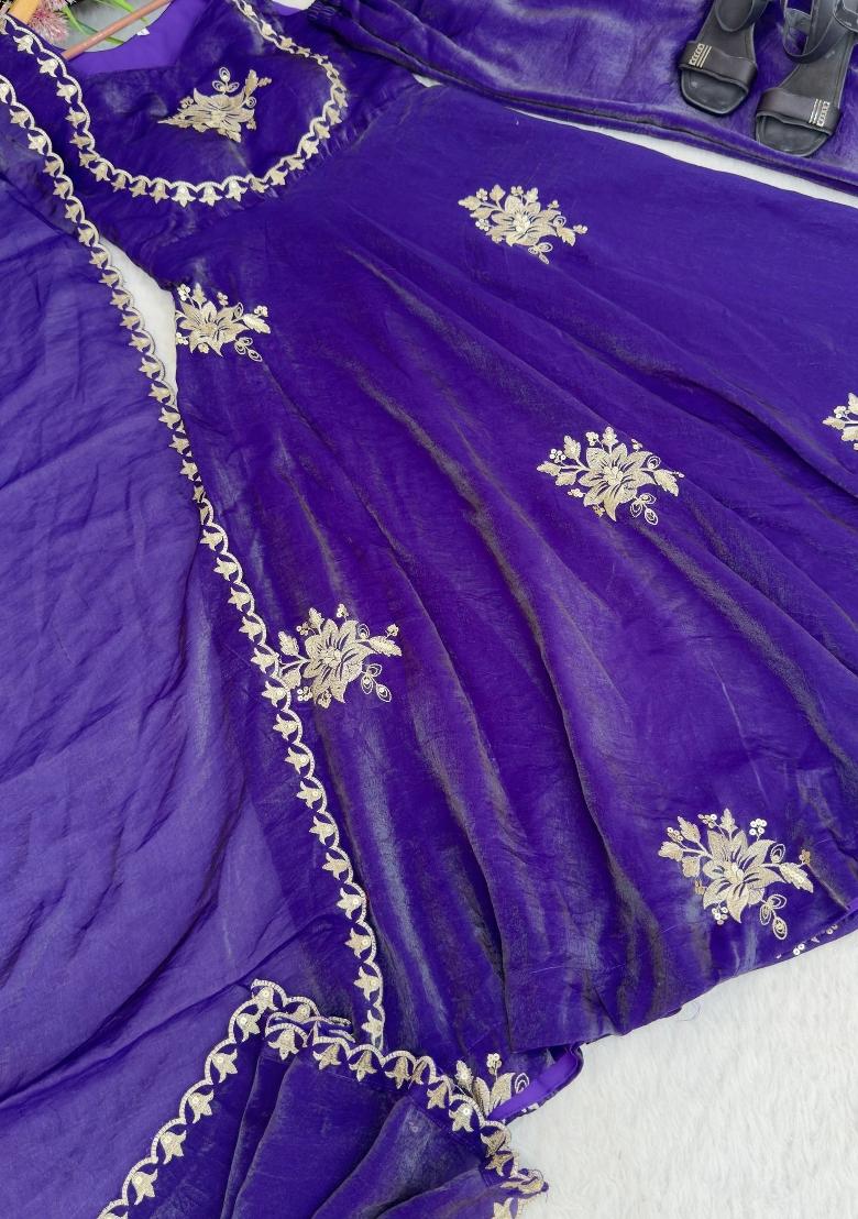 Purple Embroidered Silk Blend Salwar Kameez - Indya