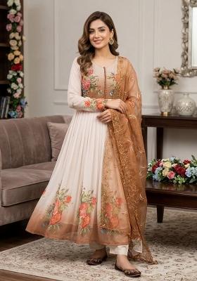 Brown Embroidered Georgette Salwar Kameez