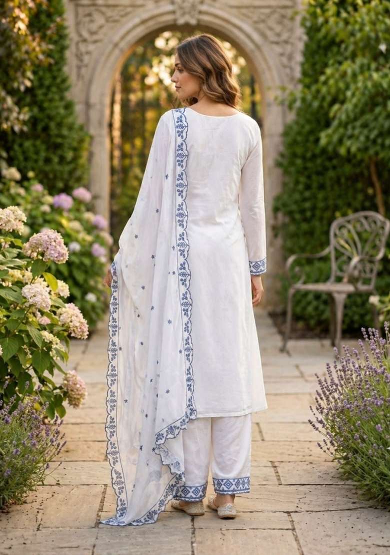 Blue Embroidered Georgette Salwar Kameez - Indya