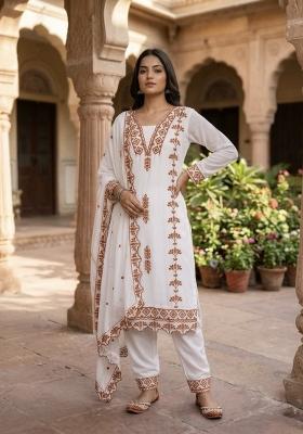 Orange Embroidered Georgette Salwar Kameez