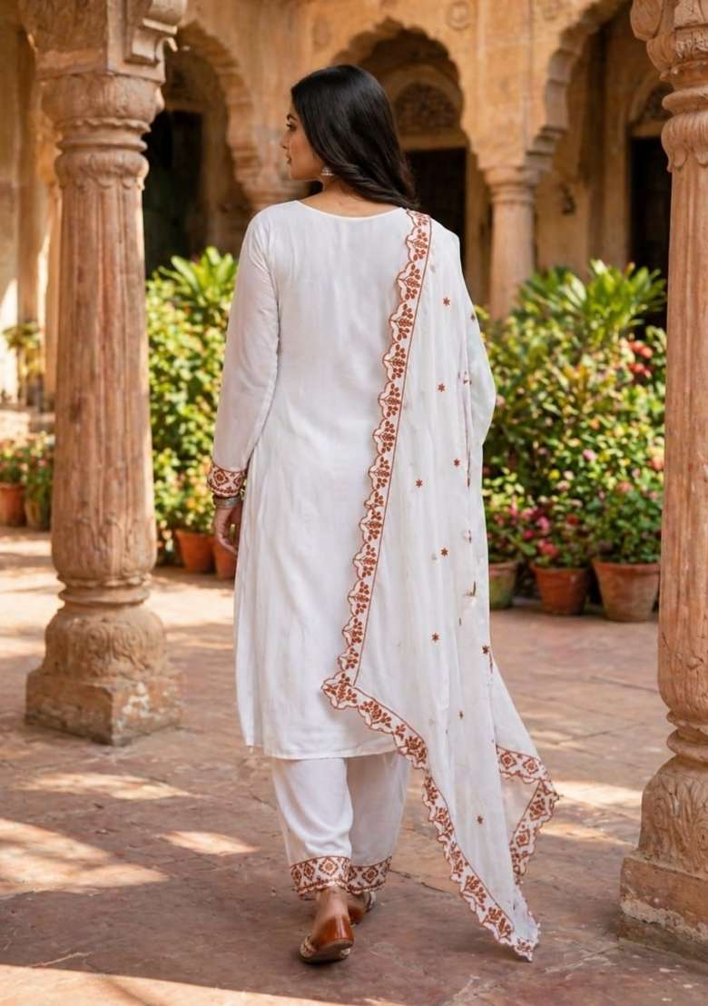 Orange Embroidered Georgette Salwar Kameez - Indya