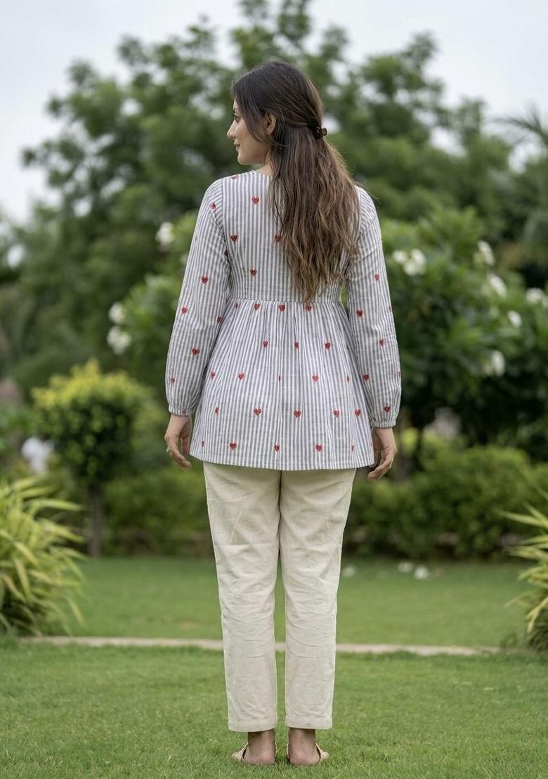 Blue Embroidered Cotton Salwar Kameez - Indya