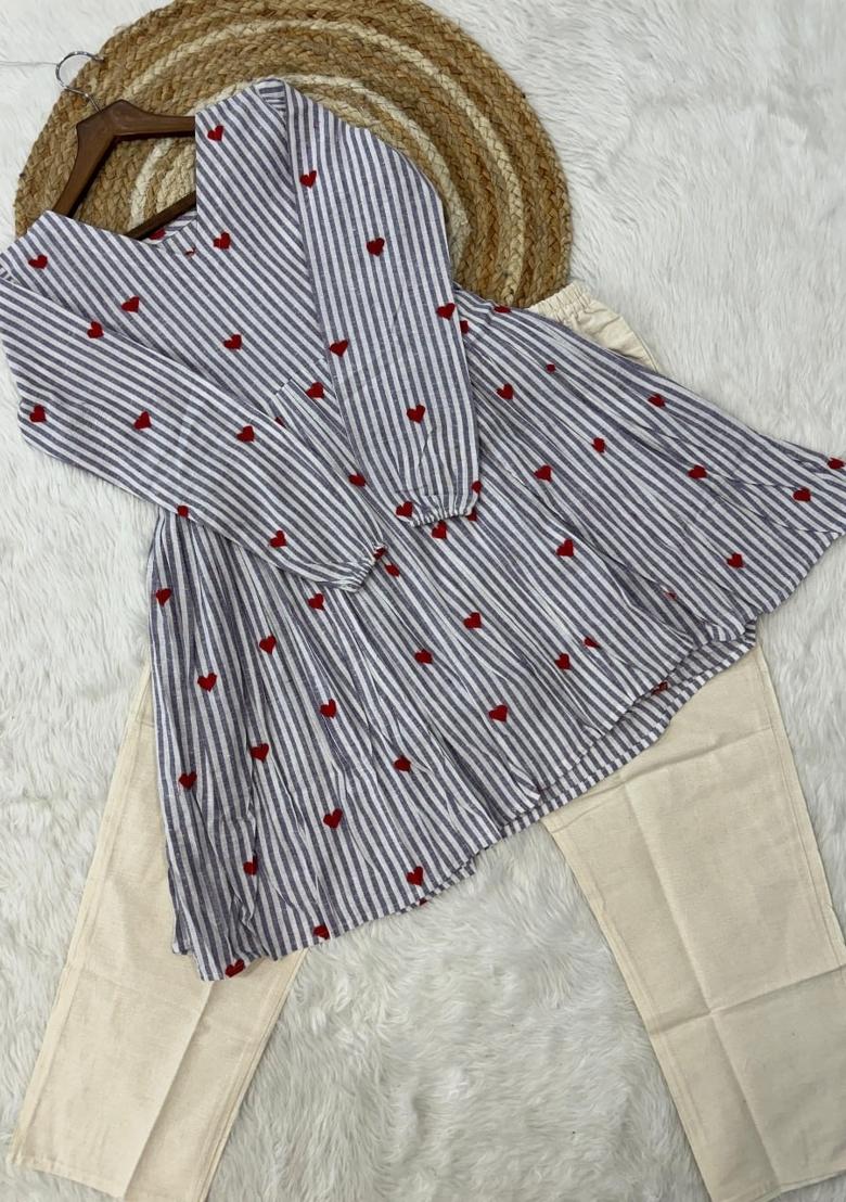 Blue Embroidered Cotton Salwar Kameez - Indya