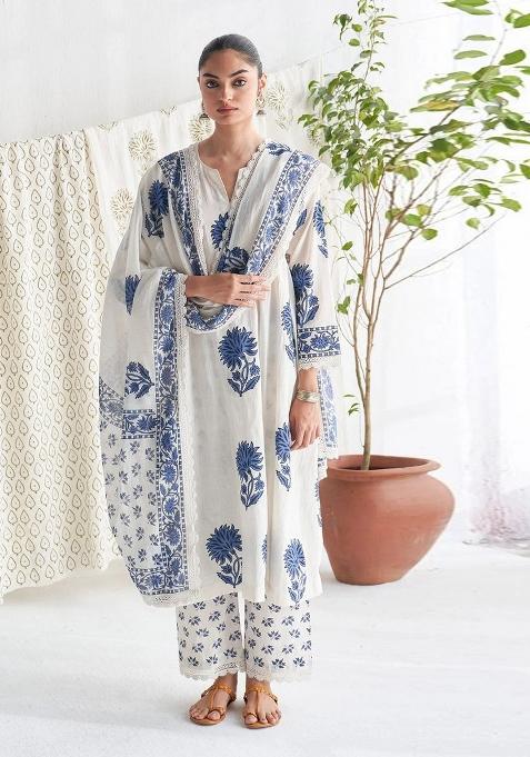 White Embroidered Silk Kurta Set