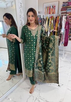 Green Embroidered Silk Kurta Set