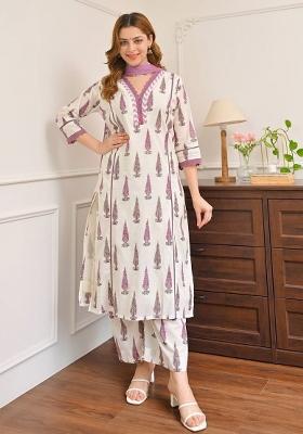 Purple Embroidered Silk Kurta Set
