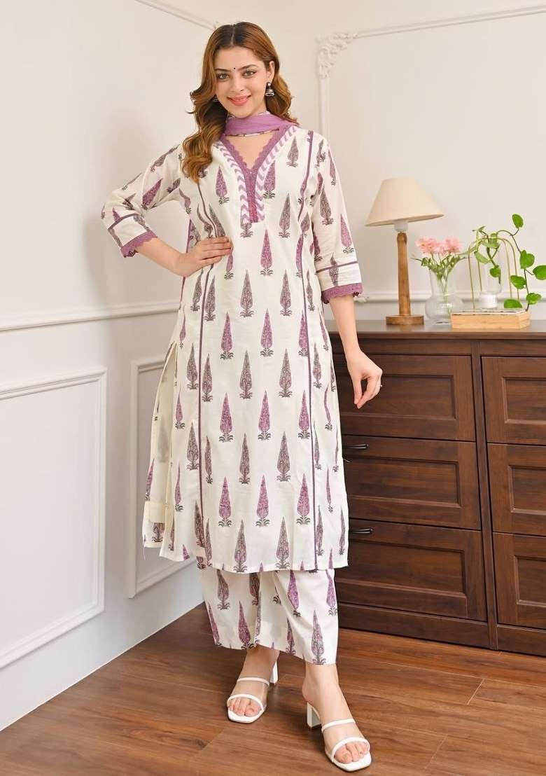 Purple Embroidered Silk Kurta Set - Indya