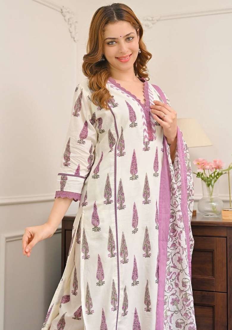 Purple Embroidered Silk Kurta Set - Indya