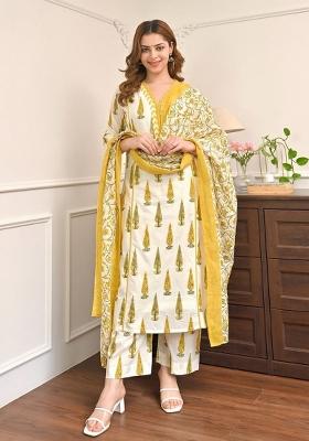 Yellow Embroidered Silk Kurta Set