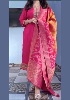 Pink Embroidered Silk Kurta Set