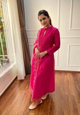 Pink Embroidered Silk Kurta Set