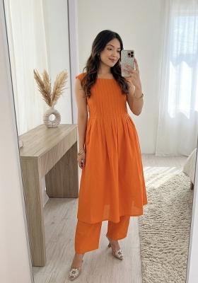 Orange Embroidered Silk Kurta Set