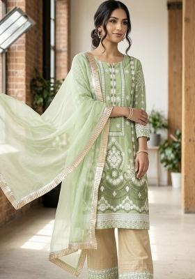 Pista Embroidered Silk Blend Kurta Set