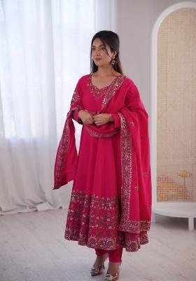 Pink Embroidered Silk Kurta Set