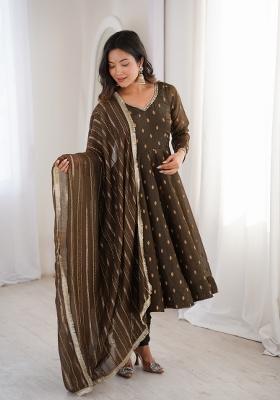 Mehendi Embroidered Silk Kurta Set