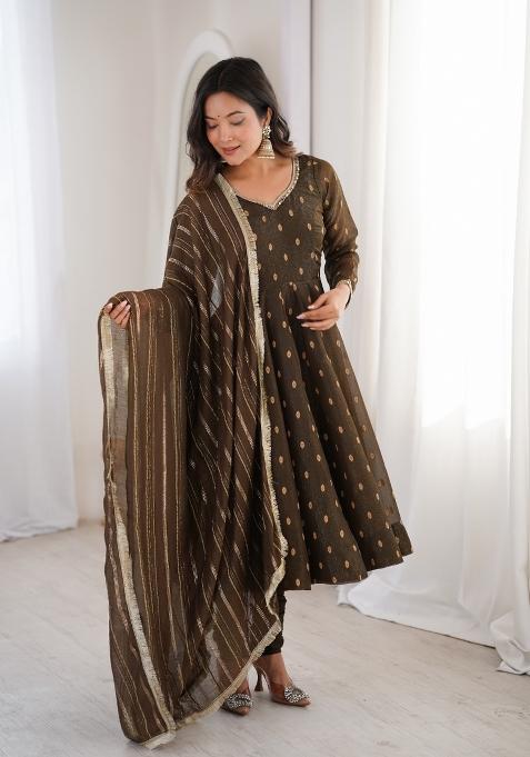 Mehendi Embroidered Silk Kurta Set