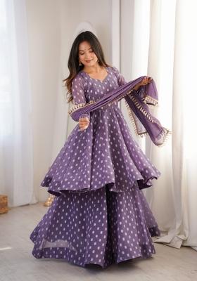 Purple Embroidered Silk Kurta Set