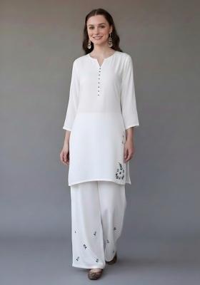 White Embroidered Rayon Palazzo Set