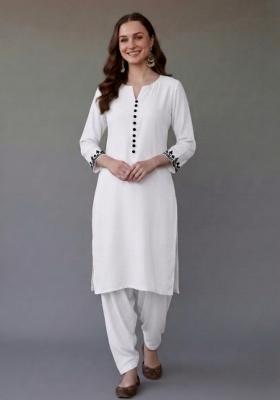 White Embroidered Rayon Palazzo Set