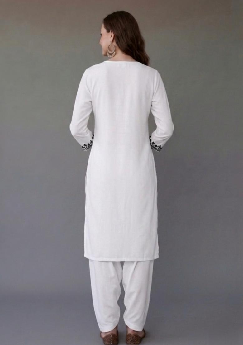 White Embroidered Rayon Palazzo Set - Indya