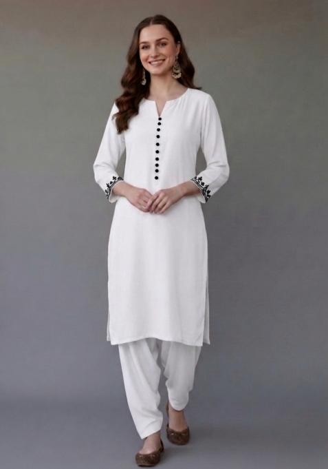 White Embroidered Rayon Palazzo Set