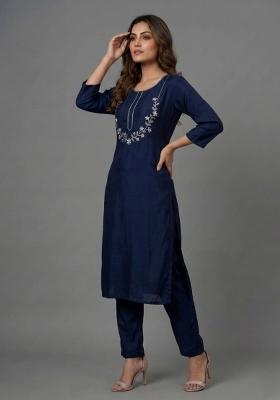Blue Embroidered Rayon Palazzo Set